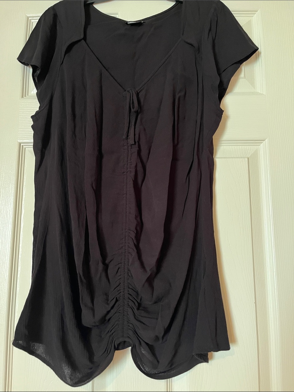 City Chic Black Tie-Front Short Sleeve Tunic